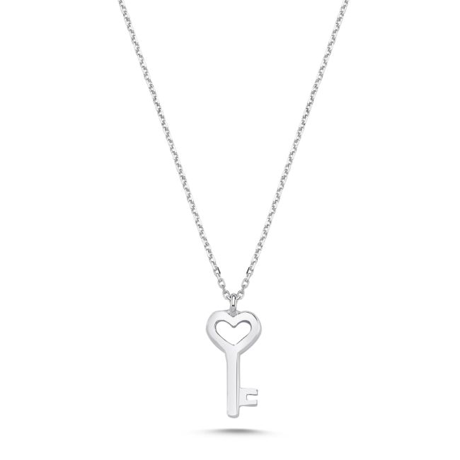 14 Ayar Beyaz Altın Minimal Anahtar Kolye - 1