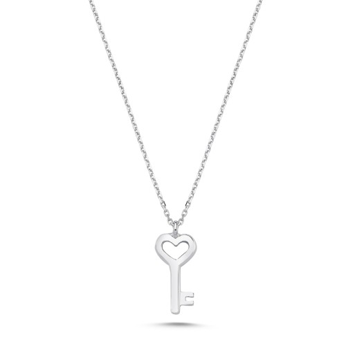 14 Ayar Beyaz Altın Minimal Anahtar Kolye - CNG Jewels