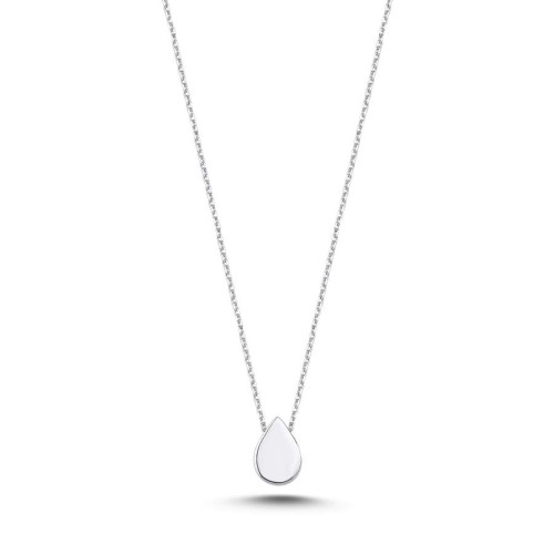 14 Ayar Beyaz Altın Minimal Su Damlası Kolye - CNG Jewels