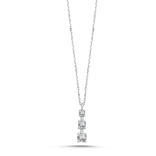 14 Ayar Beyaz Altın Minimal Süzme Tria Kolye - CNG Jewels