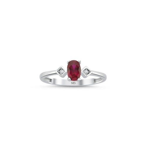 14 Ayar Beyaz Altın Ruby Yüzük - CNG Jewels