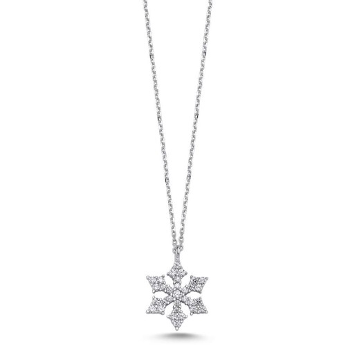 14 Ayar Beyaz Altın Taşlı Küçük Kartanesi Kolye - CNG Jewels