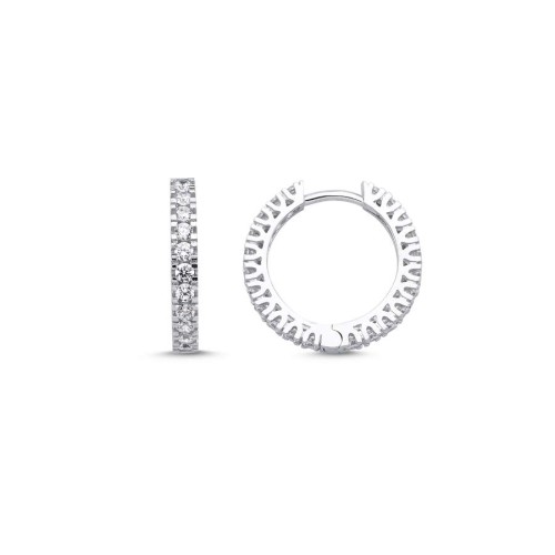 14 Ayar Beyaz Altın Taşlı Tırnaklı Tamtur Halka Küpe 18mm Çap - CNG Jewels
