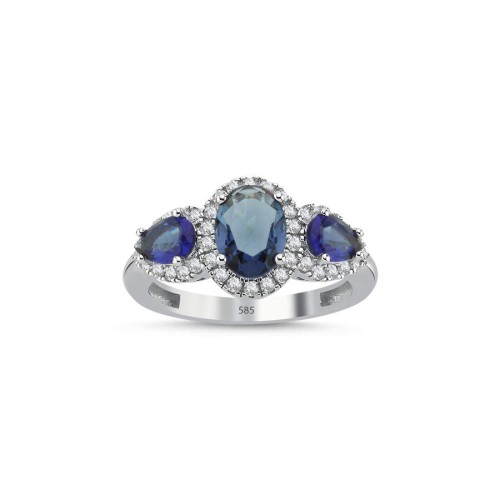 14 Ayar Beyaz Altın Tria Safir Anturaj Yüzük - CNG Jewels