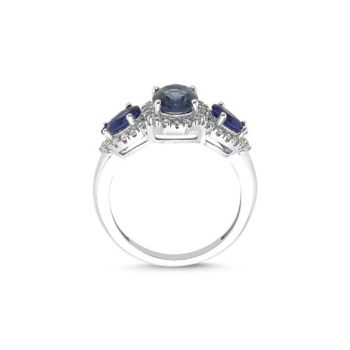 14 Ayar Beyaz Altın Tria Safir Anturaj Yüzük - CNG Jewels (1)