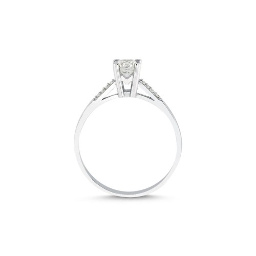 14 Ayar Beyaz Altın Yanları Taşlı Tektaş Yüzük - CNG Jewels (1)
