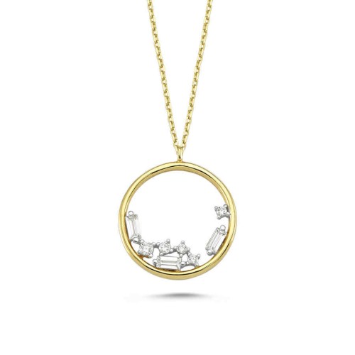 14K Gold Baguette Stone Circle Necklace - CNG Jewels