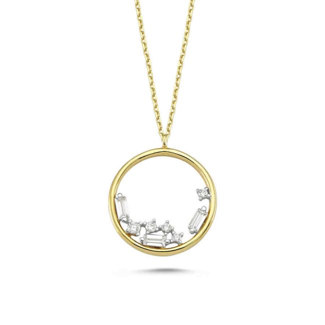 14 Carat Gold Baguette Stone Circle Necklace - 1