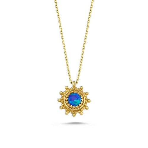 14K Gold Blue Opal Sun Necklace - CNG Jewels