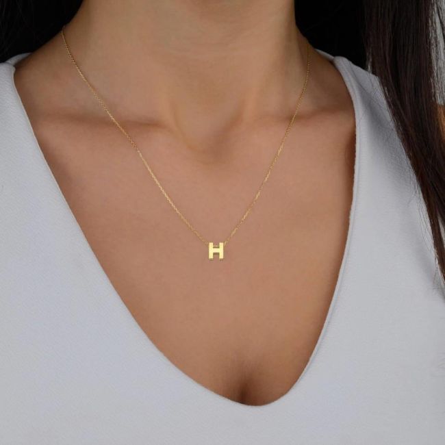 Small Letter H 14 Carat Gold Necklace - 2
