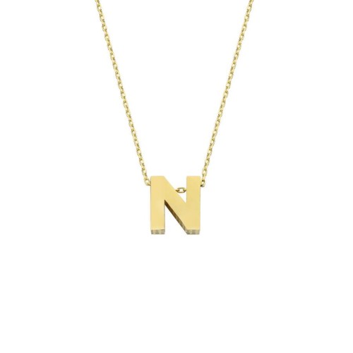 14k Gold İntial Letter N Necklace - 1
