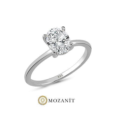 1,5 Karat Mozanit Oval Tektaş Gümüş Yüzük - CNG Jewels