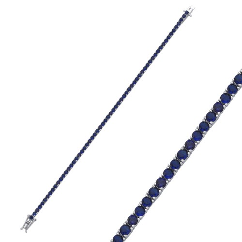 2,5mm Safir Renkli Gümüş Su Yolu Bileklik 