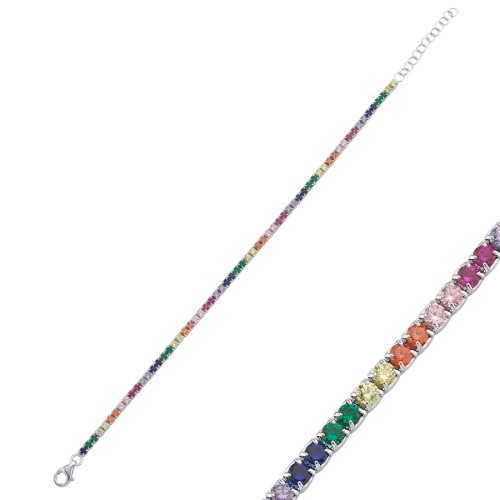 2mm Renkli Taşlı Gümüş Su Yolu Bileklik - CNG Jewels