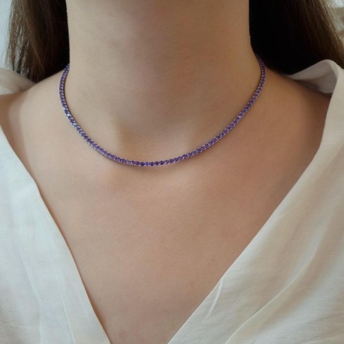 3mm Ametist Rengi Gümüş Kadın Kolye - CNG Jewels