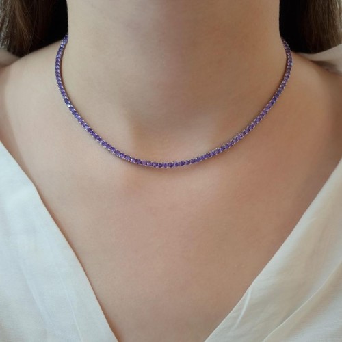 3mm Ametist Rengi Gümüş Kadın Kolye - CNG Jewels (1)