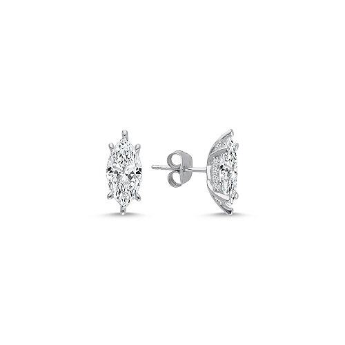 4 Karat Markiz Tektaş Gümüş Küpe - CNG Jewels