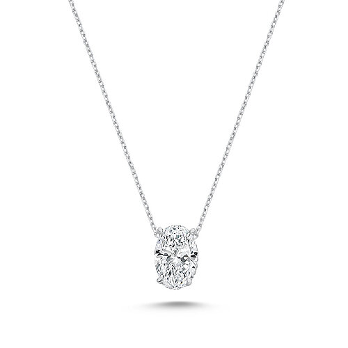 5 Karat Oval Tektaş Gümüş Kolye - CNG Jewels