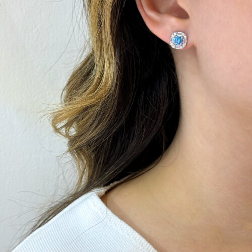 Aqua Blue Baguette Stone Design Women's Silver Earrings - CNG Jewels (1)