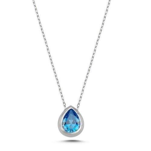 Akua Mavi Damla Tektaş Gümüş Kadın Kolye - CNG Jewels