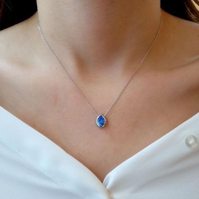 Akua Mavi Damla Tektaş Gümüş Kadın Kolye - 2