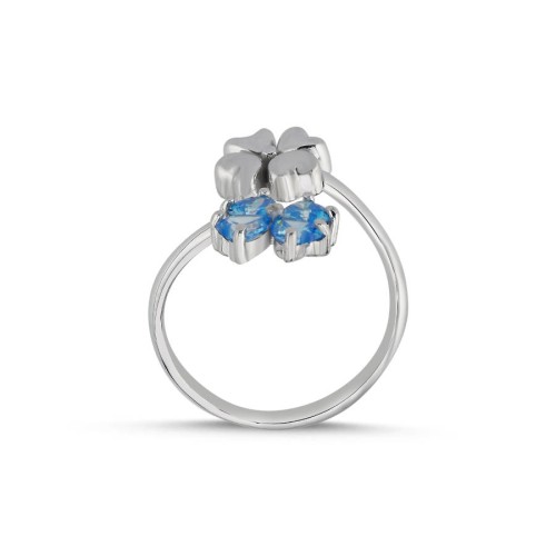 Aqua Blue Double Four Leaf Clover Silver Women's Ring - CNG Jewels (1)