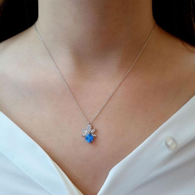 Akua Merkür Damla Markiz Taşlı Gümüş Kadın Kolye - 2