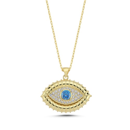 Almond Mavi Göz Gümüş Kadın Kolye - CNG Jewels