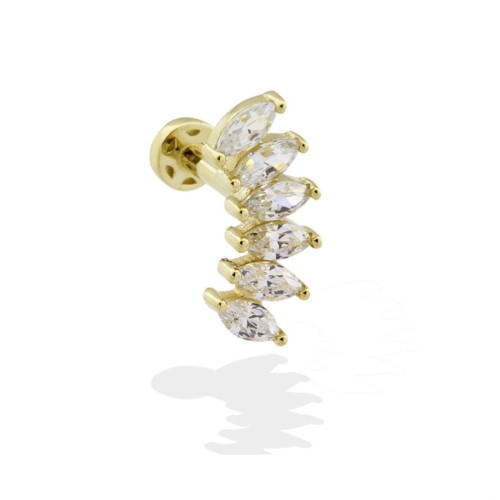 Altı Markiz Taşlı Altın Tragus Piercing - CNG Jewels