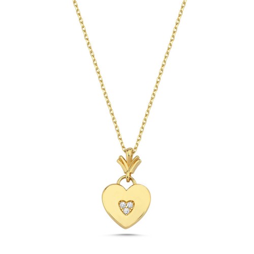 Altın Taşlı Kalp Kraliçe Tacı Kolye - CNG Jewels