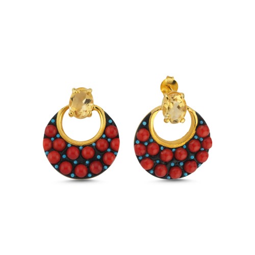 Amalfi Mercan Sitrin Taşlı Özel Tasarım Gümüş Küpe - CNG Jewels