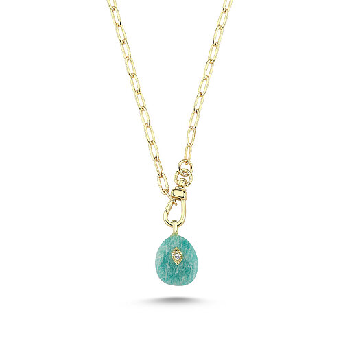 Amazonit Taşlı Ataç Zincir Kolye - CNG Jewels