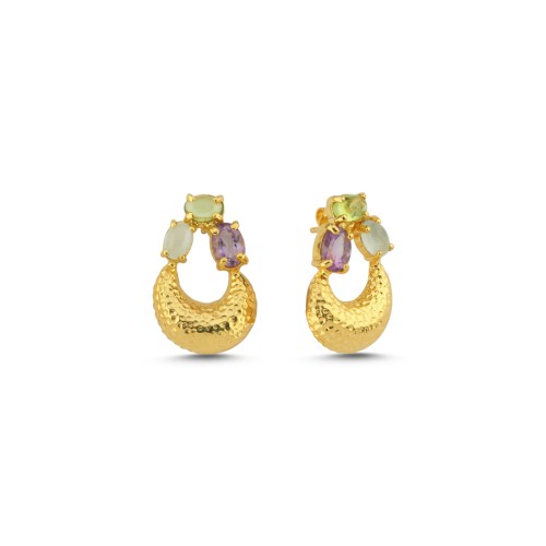 Ametist Akuamarin Peridot Taşlı Luna Gümüş Küpe - CNG Jewels