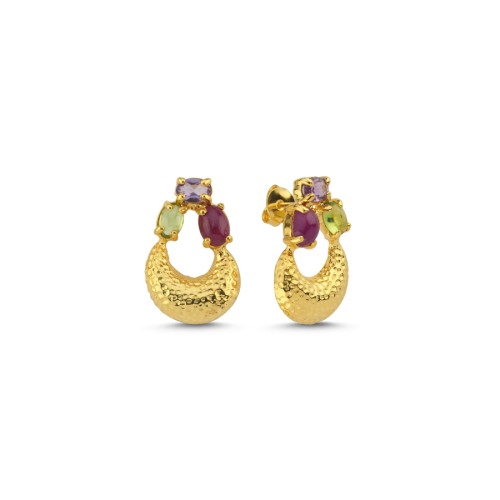Ametist Peridot Yakut Taşlı Luna Gümüş Küpe - CNG Jewels