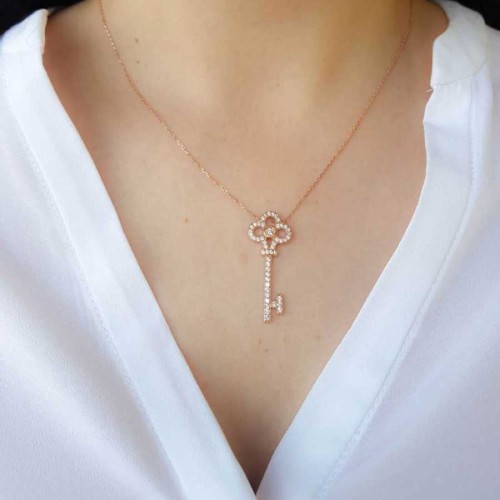 Anahtar Rose Gümüş Bayan Kolye - CNG Jewels (1)