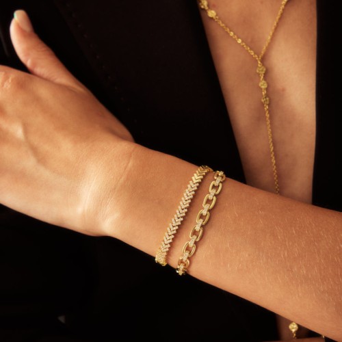 Arası Taşlı İtalyan Halkalı Gold Kadın Gümüş Bileklik - CNG Jewels (1)