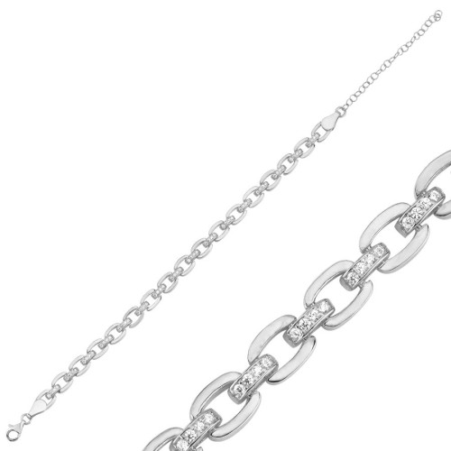 Arası Taşlı İtalyan Halkalı Kadın Gümüş Bileklik - CNG Jewels