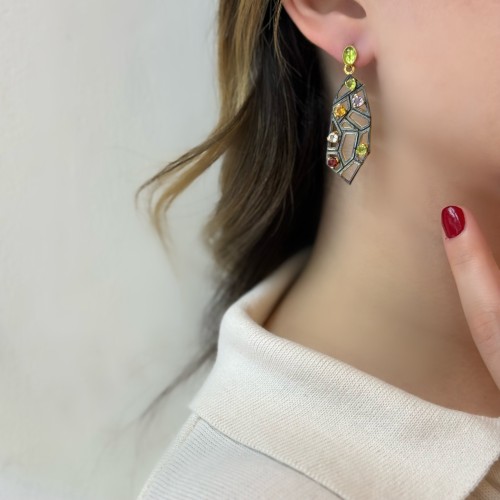 Art Deco Stil Doğal Taşlı Tasarım Kadın Gümüş Küpe - CNG Jewels (1)