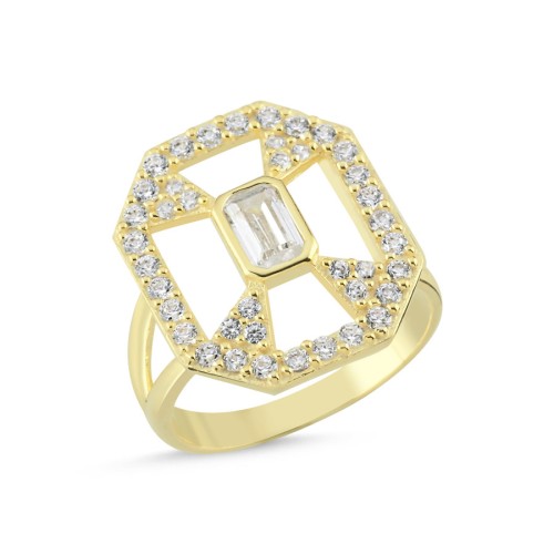 Artdeco Taşlı Gold Gümüş Kadın Serçe Parmak Yüzüğü - CNG Jewels