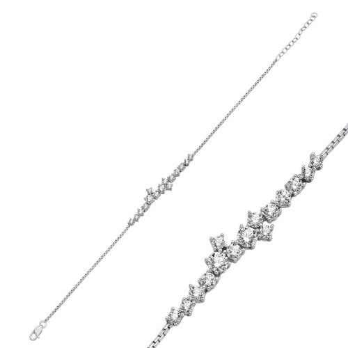 Asimetrik Sıralı Taşlı Kadın Gümüş Bileklik - CNG Jewels