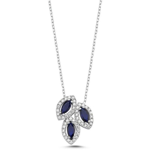 Asimetrik Tria Mavi Markiz Gümüş Kadın Kolye - CNG Jewels