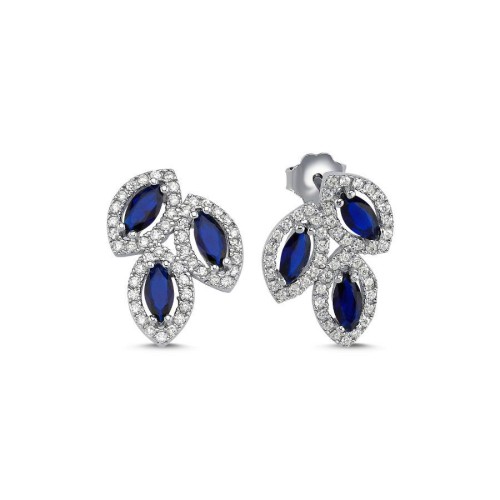 Asimetrik Tria Mavi Markiz Gümüş Kadın Küpe - CNG Jewels