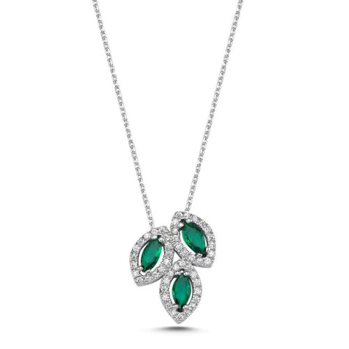 Asimetrik Tria Yeşil Markiz Gümüş Kadın Kolye - CNG Jewels