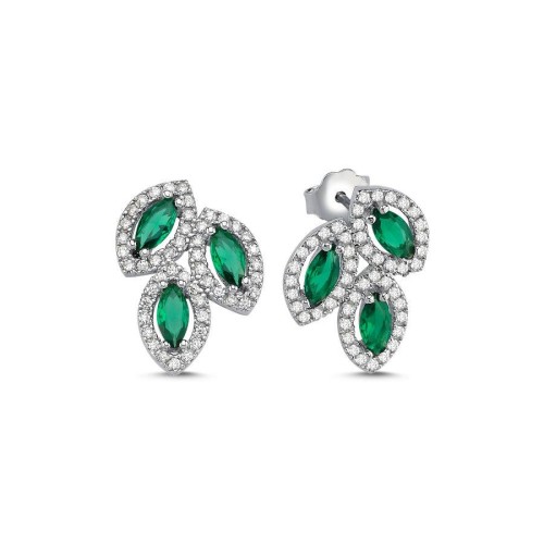 Asimetrik Tria Yeşil Markiz Gümüş Kadın Küpe - CNG Jewels