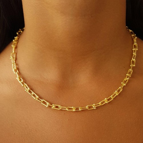 Ataş Halkalı Kalın Zincir Gold Gümüş Bayan Kolye - CNG Jewels