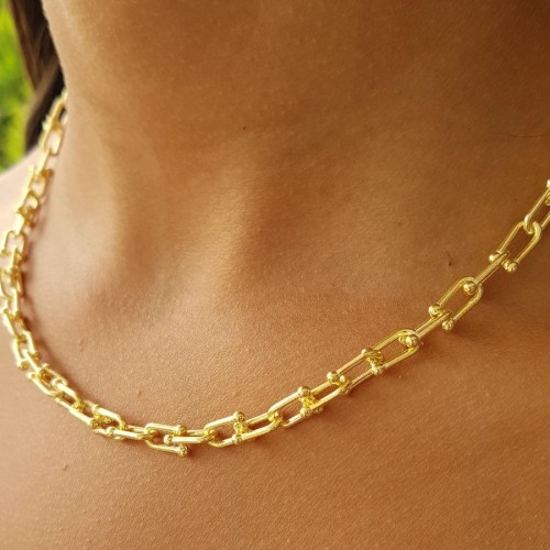 Ataş Halkalı Kalın Zincir Gold Gümüş Kadın Kolye - CNG Jewels (1)