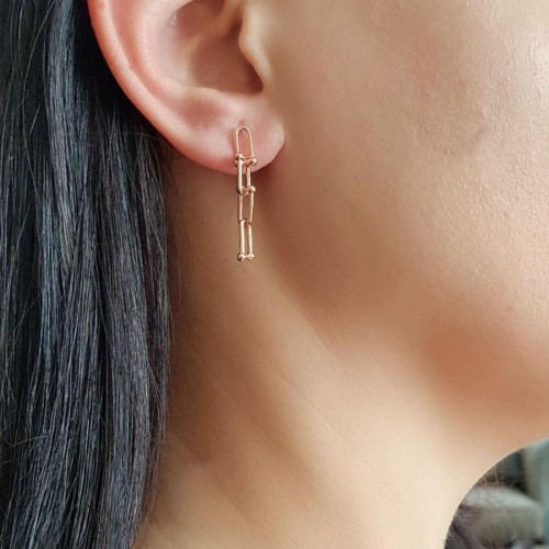 Ataş Halkalı Kalın Zincir Rose Gümüş Bayan Küpe - CNG Jewels