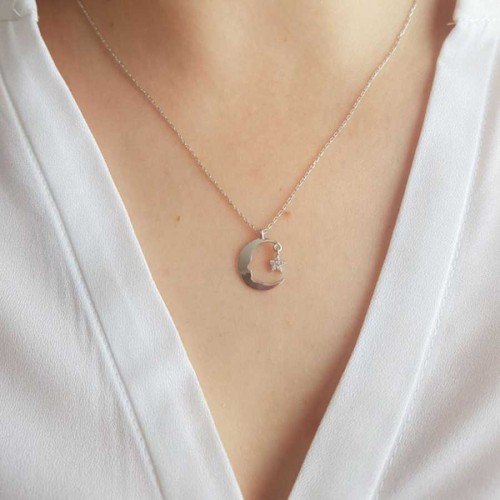 Atatürk Silüeti Küçük Ayyıldız Gümüş Bayan Kolye - CNG Jewels (1)
