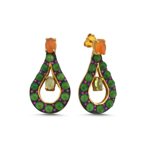 Aventurin Peridot Özel Tasarım Damla Kadın Gümüş Küpe - CNG Jewels