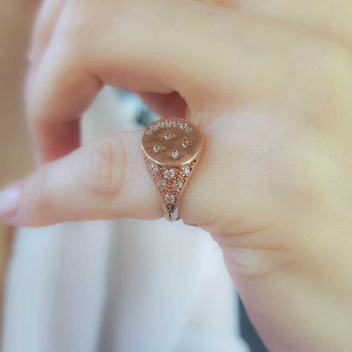 Crescent Stars Women's Silver Pinkie Ring 